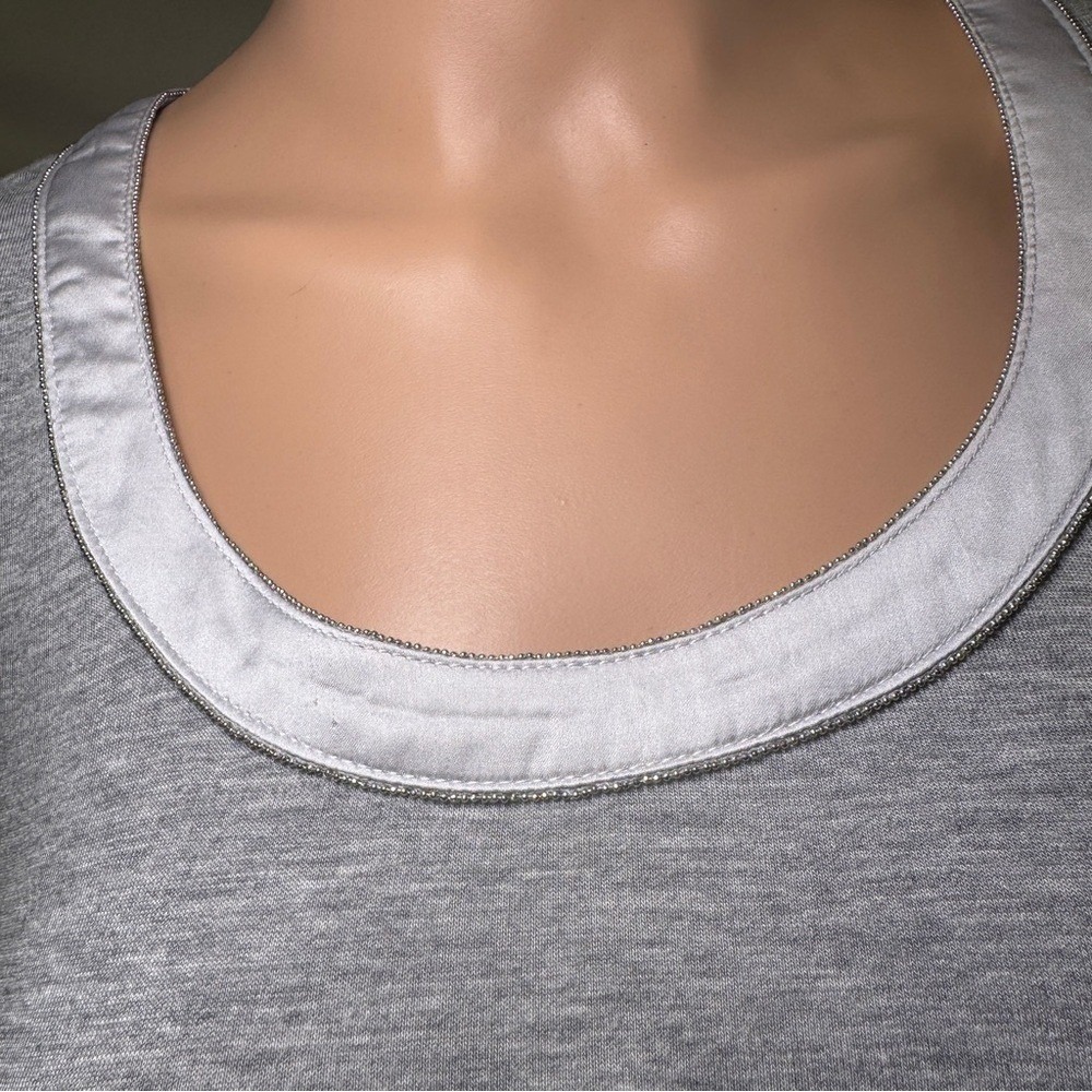White House Black Market Gray Layered Long Sleeve Beaded Scoop Neck Top XS - Picture 3 of 10